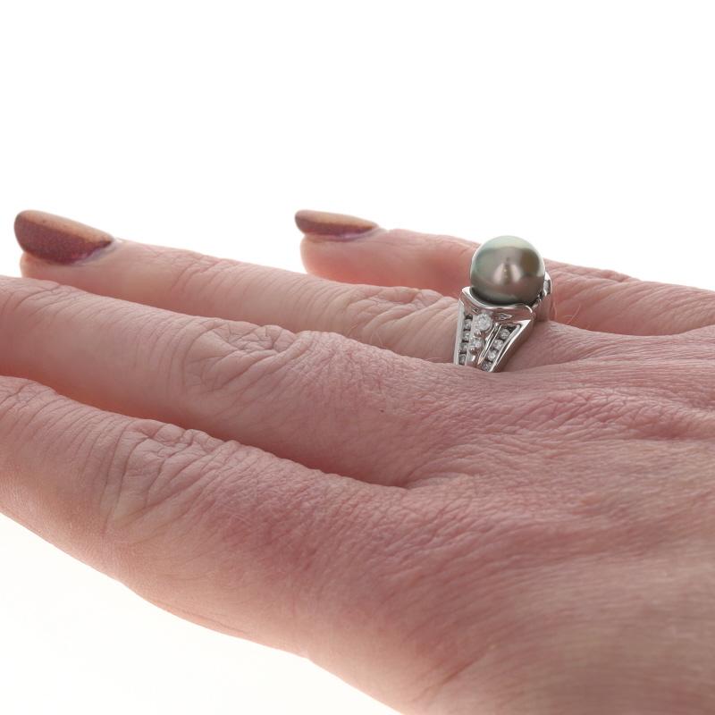 Donna Anello con diamante e perla di Tahiti in oro bianco - 14k .18ctw in vendita