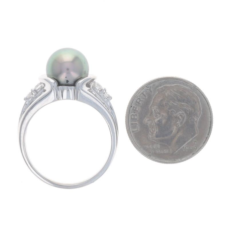 Anello con diamante e perla di Tahiti in oro bianco - 14k .18ctw in vendita 1