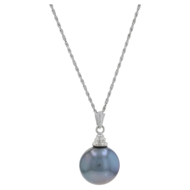 White Gold Tahitian Pearl Solitaire Pendant Necklace 19 3/4" - 14k