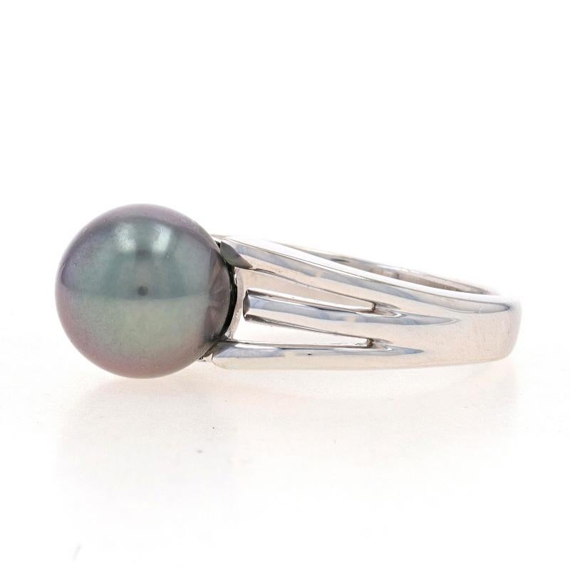 Bead White Gold Tahitian Pearl Solitaire Ring - 14k For Sale