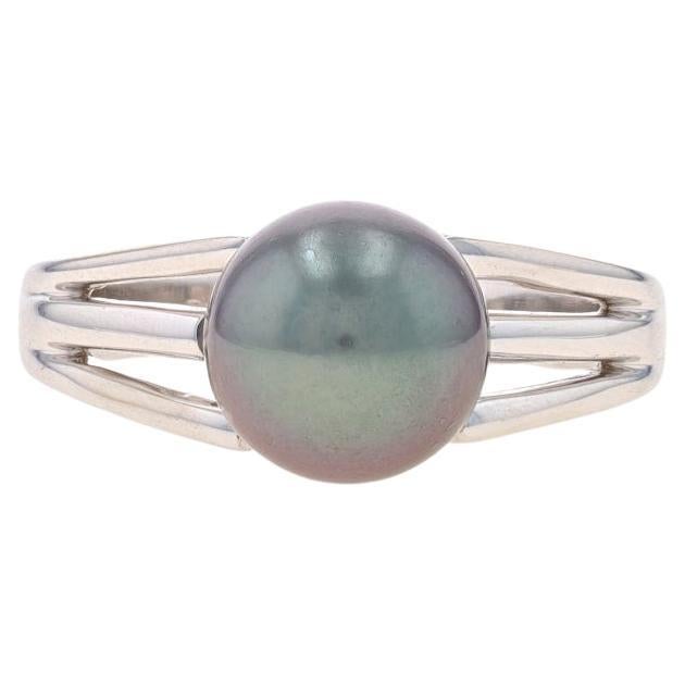 White Gold Tahitian Pearl Solitaire Ring - 14k For Sale