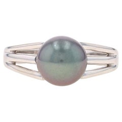 White Gold Tahitian Pearl Solitaire Ring - 14k