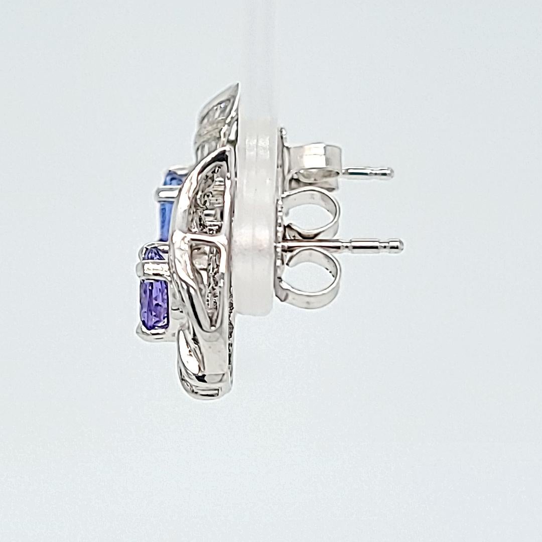Round Cut White Gold, Tanzanite, and Diamond Earrings For Sale