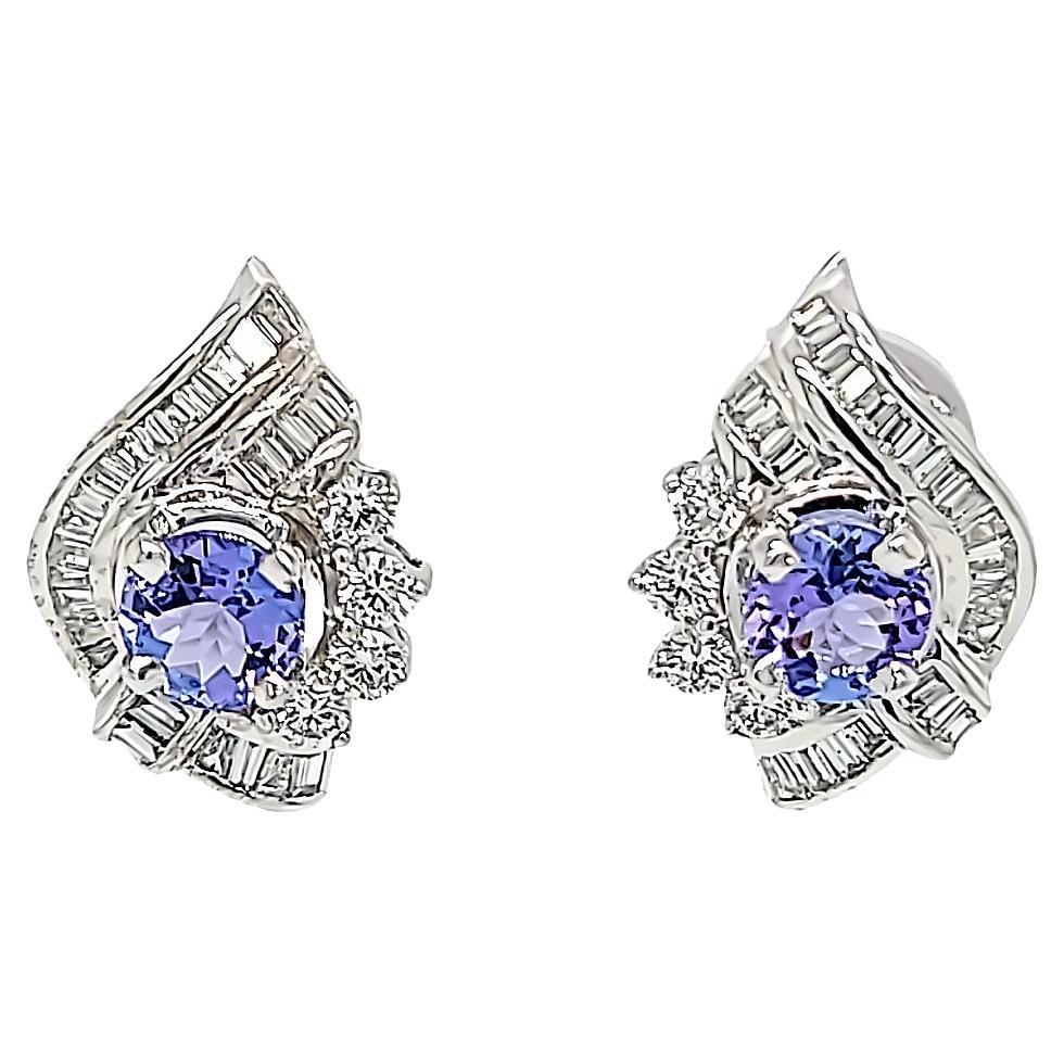 White Gold, Tanzanite, and Diamond Earrings