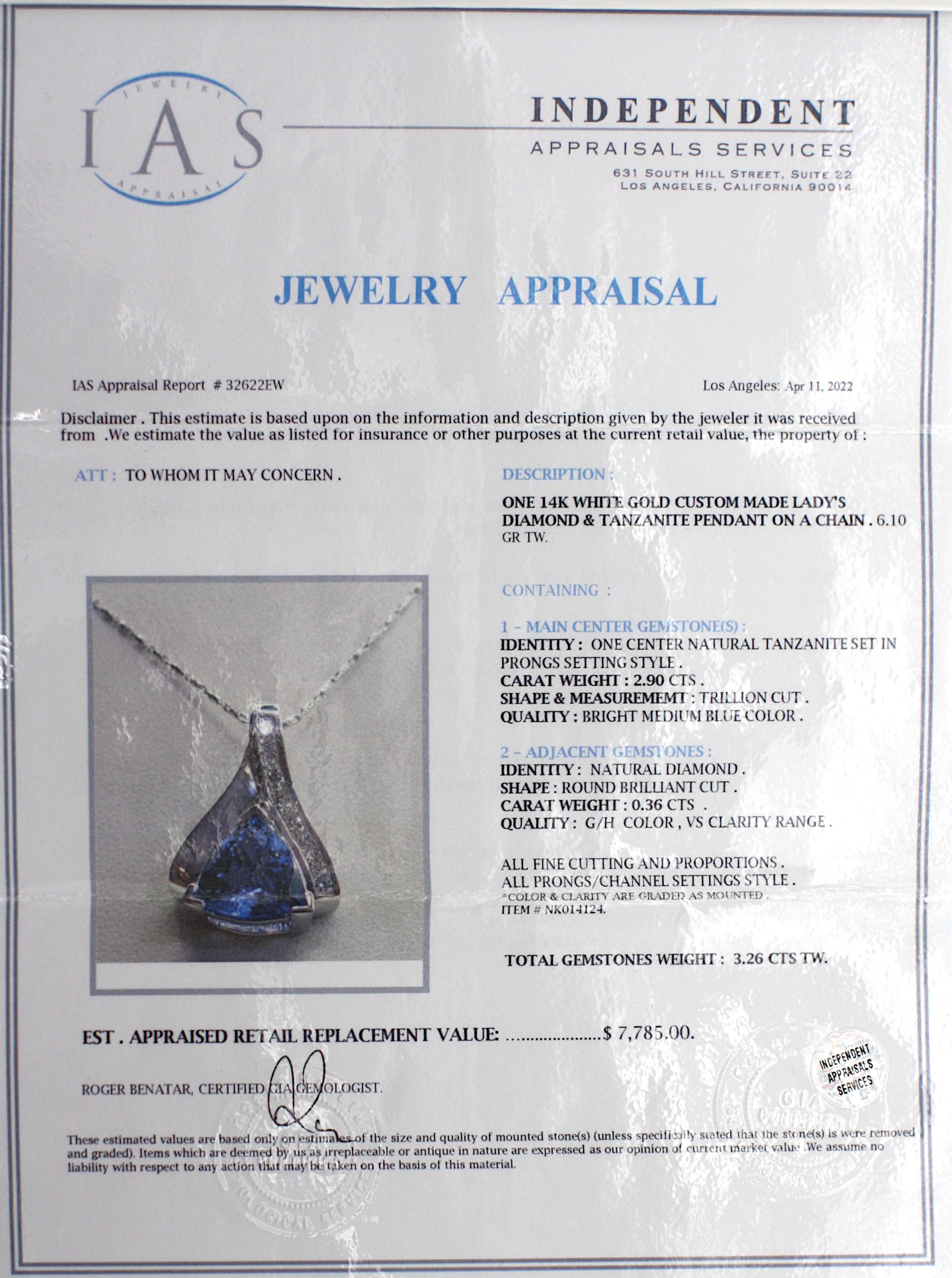 Halskette aus Weißgold mit Tansanit und Diamant-Anhänger 2
