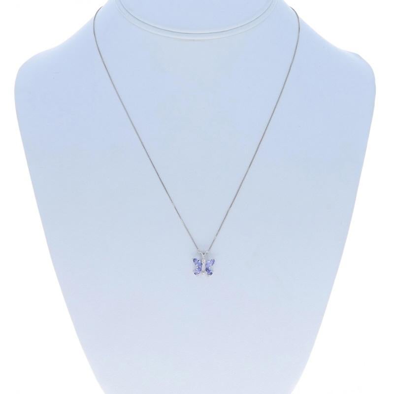 Pear Cut White Gold Tanzanite Diamond Butterfly Pendant Necklace 18 1/2