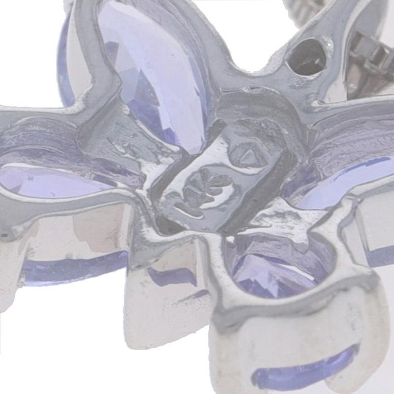 Women's White Gold Tanzanite Diamond Butterfly Pendant Necklace 18 1/2