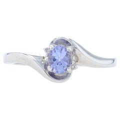 White Gold Tanzanite & Diamond Bypass Ring, 10k Oval Cut .40ct