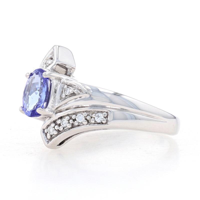 Oval Cut White Gold Tanzanite & Diamond Bypass Ring - 18k Oval .90ctw For Sale