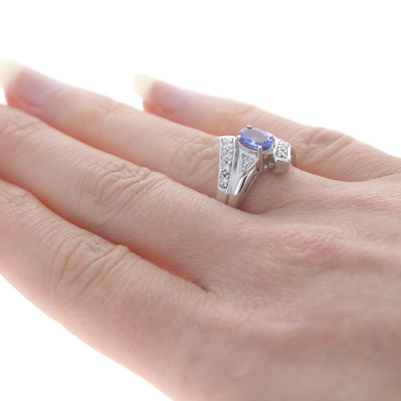 White Gold Tanzanite & Diamond Bypass Ring - 18k Oval .90ctw In Excellent Condition For Sale In Greensboro, NC