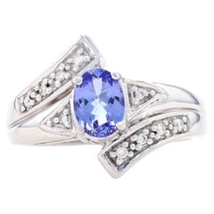 Bague Bypass en or blanc Tanzanite et diamant - 18k Oval .90ctw