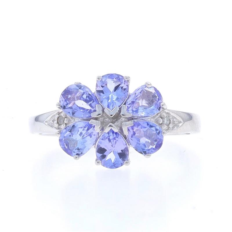 Size: 7
Sizing Fee: Up 2 sizes for $35 or Down 1 size for $35

Metal Content: 14k White Gold

Stone Information

Natural Tanzanites
Treatment: Routinely Enhanced
Carat(s): 1.44ctw
Cut: Pear
Color: Purple

Natural Diamonds
Cut: Single
Stone Note:
