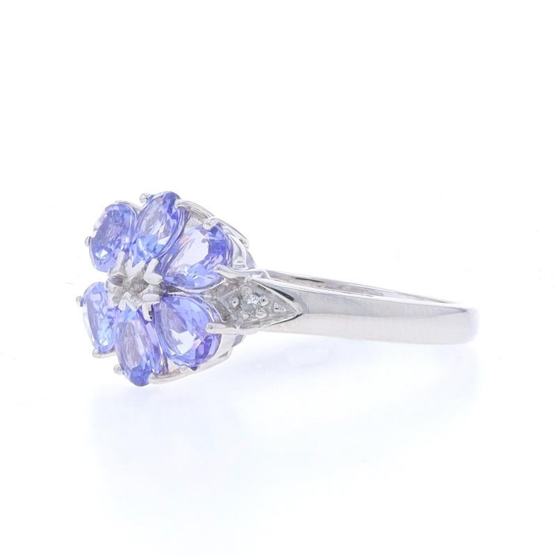 White Gold Tanzanite Diamond Cluster Cocktail Ring - 14k Pear 1.44ctw Flower In Excellent Condition For Sale In Greensboro, NC