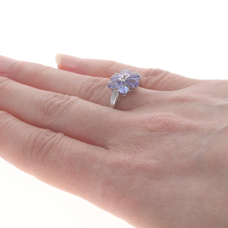 Women's White Gold Tanzanite Diamond Cluster Cocktail Ring - 14k Pear 1.44ctw Flower For Sale
