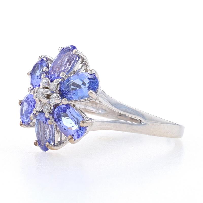 Oval Cut White Gold Tanzanite & Diamond Cluster Halo Ring -14k Oval 2.47ctw Flower Size 7 For Sale