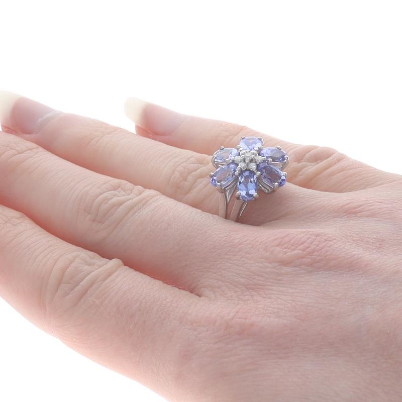White Gold Tanzanite & Diamond Cluster Halo Ring -14k Oval 2.47ctw Flower Size 7 In Excellent Condition For Sale In Greensboro, NC