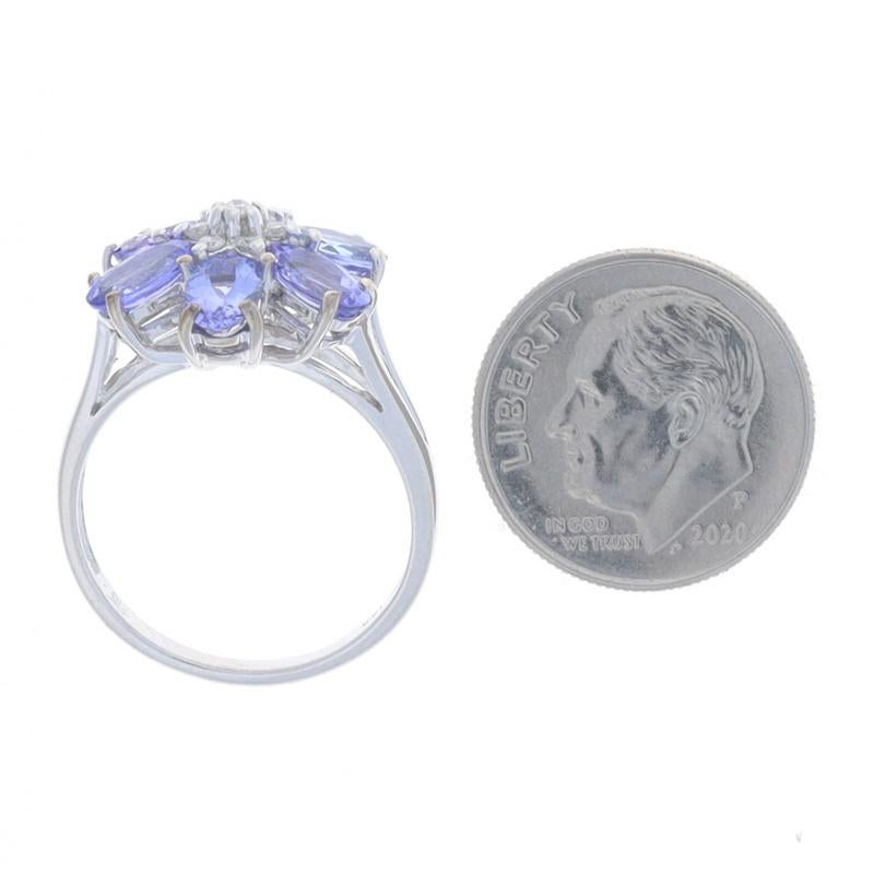 Women's White Gold Tanzanite & Diamond Cluster Halo Ring -14k Oval 2.47ctw Flower Size 7 For Sale