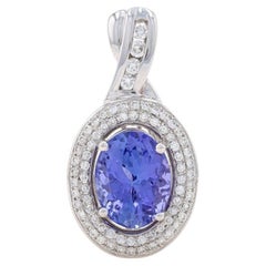 Pendentif double halo en or blanc Tanzanite et diamant - 14k Oval 4.53ctw