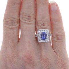 Bague double halo en or blanc Tanzanite et diamant - 18k Coussin 2.53ctw Engagement