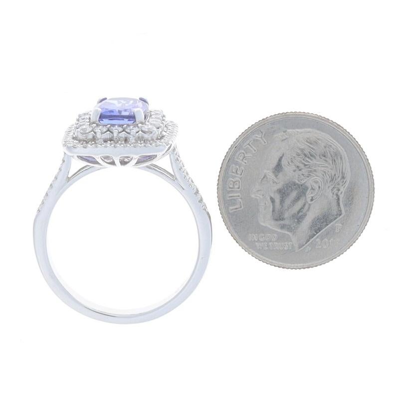 Women's White Gold Tanzanite & Diamond Double Halo Ring - 18k Cushion 2.53ctw Engagement For Sale