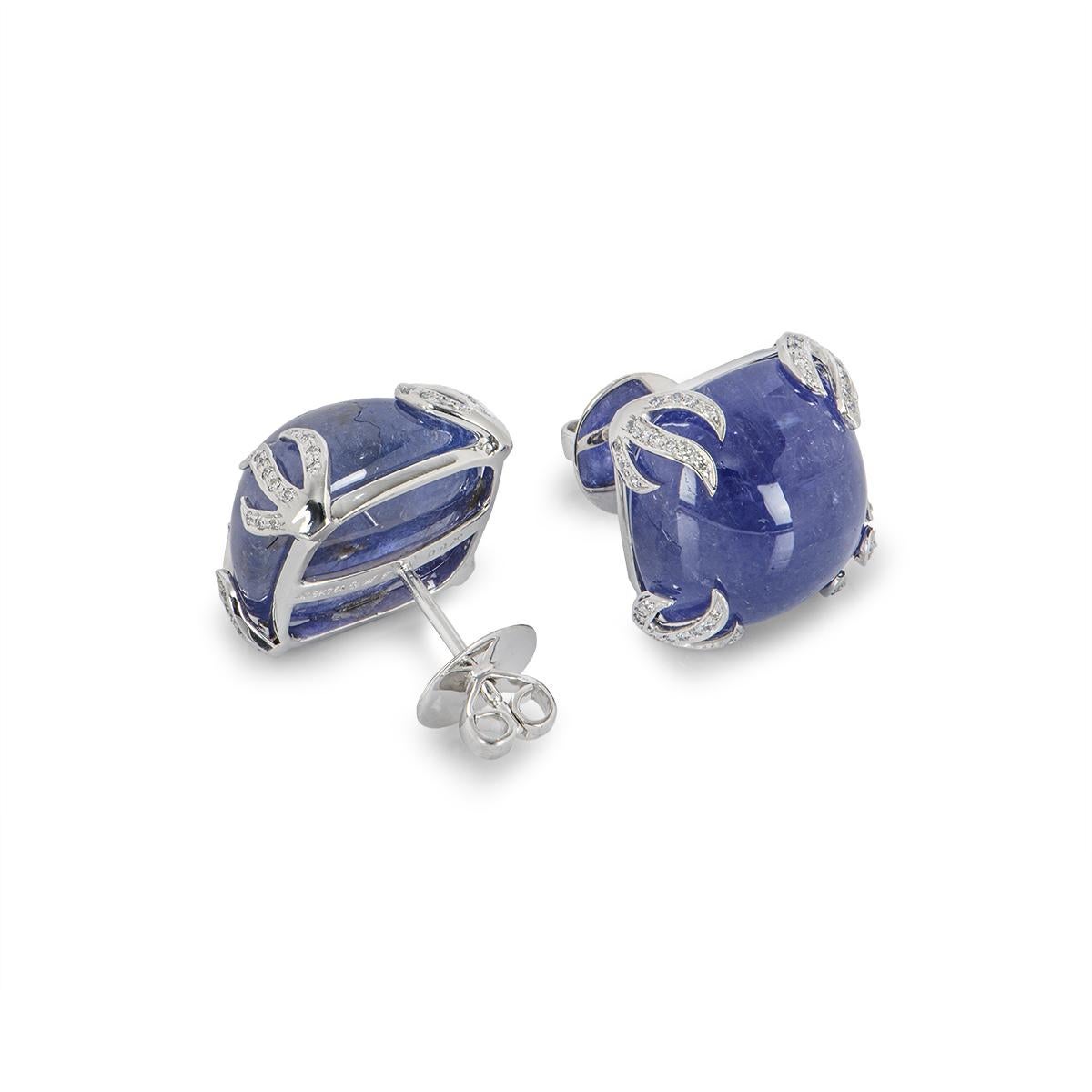 White Gold Tanzanite & Diamond Earrings In Excellent Condition In London, GB