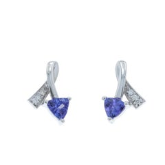 White Gold Tanzanite Diamond Earrings & Pendant Set - 14k Trillion 1.73ctw