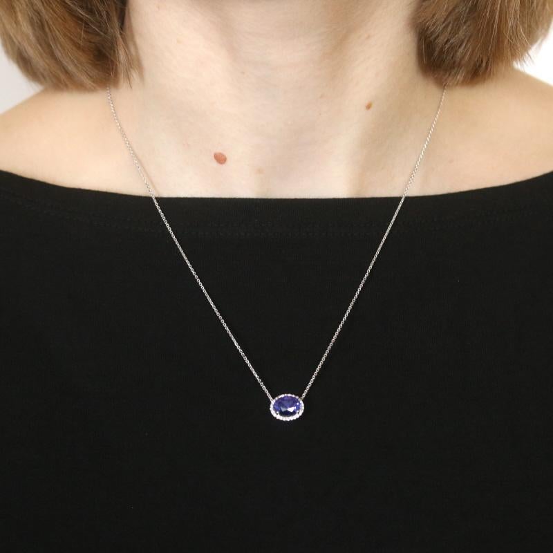 Weißgold Tansanit & Diamant Ost-West Halo Halskette - 14k Oval 2,11ctw Verstellbar (Ovalschliff)