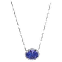 Collier Halo Est-Ouest en or blanc Tanzanite et diamant - 14k Oval 2.11ctw Adjust