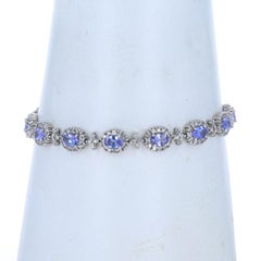 White Gold Tanzanite Diamond Halo Link Bracelet 7 1/2" - 14k Oval 9.66ctw