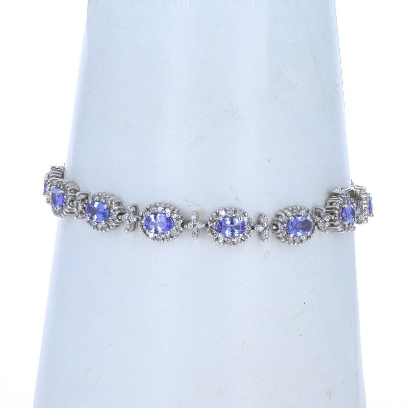 Bracciale aureolato in oro bianco con tanzanite e diamanti 7 1/2