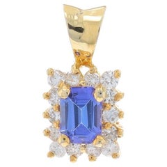 White Gold Tanzanite Diamond Halo Pendant - 18k Emerald 1.21ctw