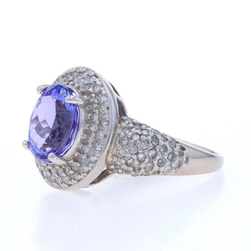Anello aureola in oro bianco con tanzanite e diamanti - 14k Ovale 3,43ctw In condizioni ottime in vendita a Greensboro, NC