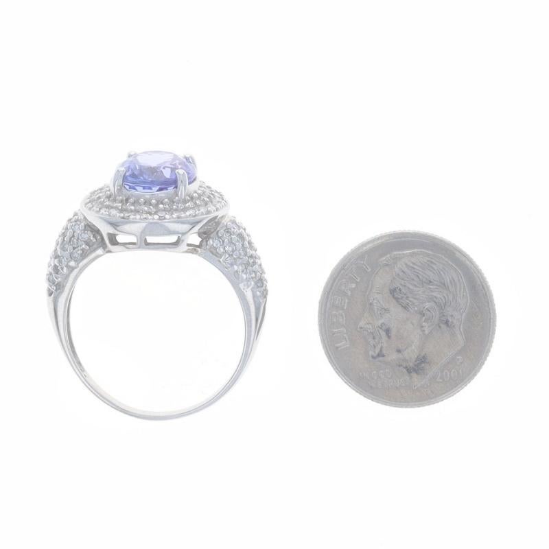 Anello aureola in oro bianco con tanzanite e diamanti - 14k Ovale 3,43ctw in vendita 1