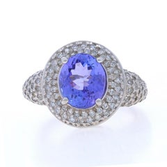 White Gold Tanzanite & Diamond Halo Ring - 14k Oval 3.43ctw