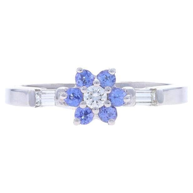Anillo de oro blanco con halo de diamantes tanzanita - 14k redondo .36ctw Flor de flores