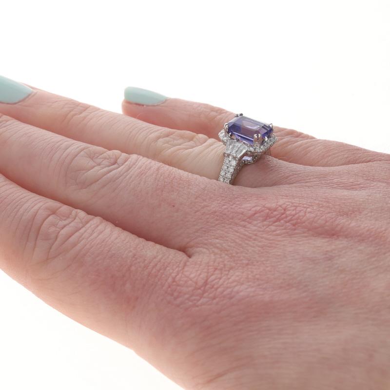 Weißgold Tansanit Diamant Halo-Ring - 18k Smaragdschliff 3,51 ctw Damen