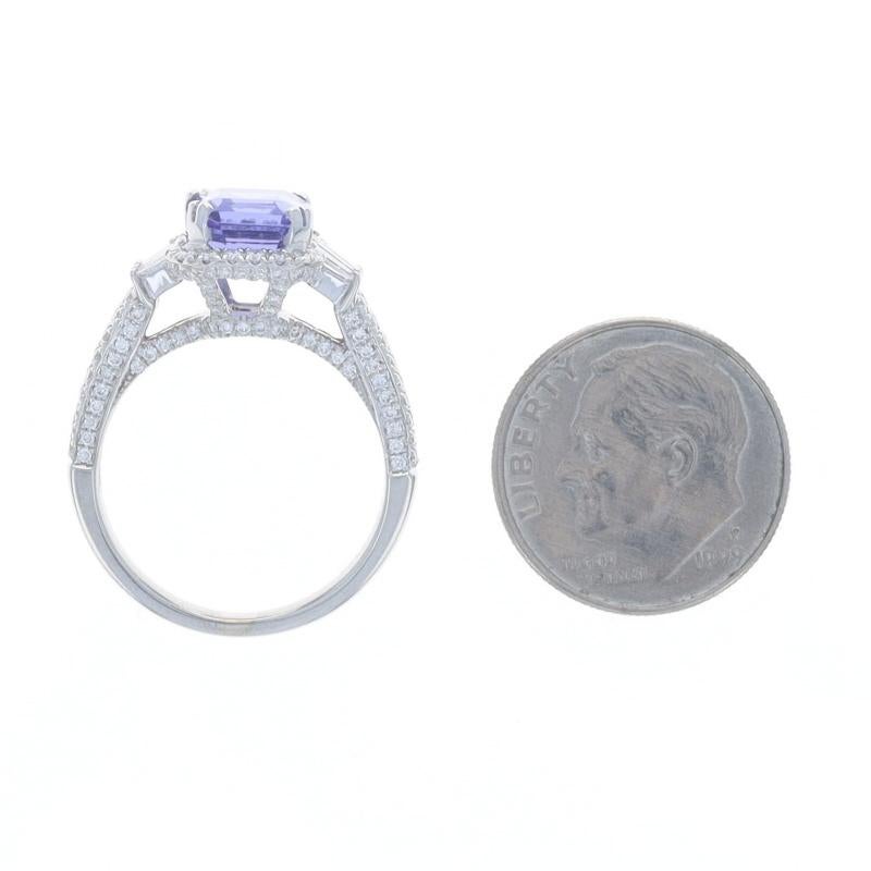 Weißgold Tansanit Diamant Halo-Ring - 18k Smaragdschliff 3,51 ctw 1