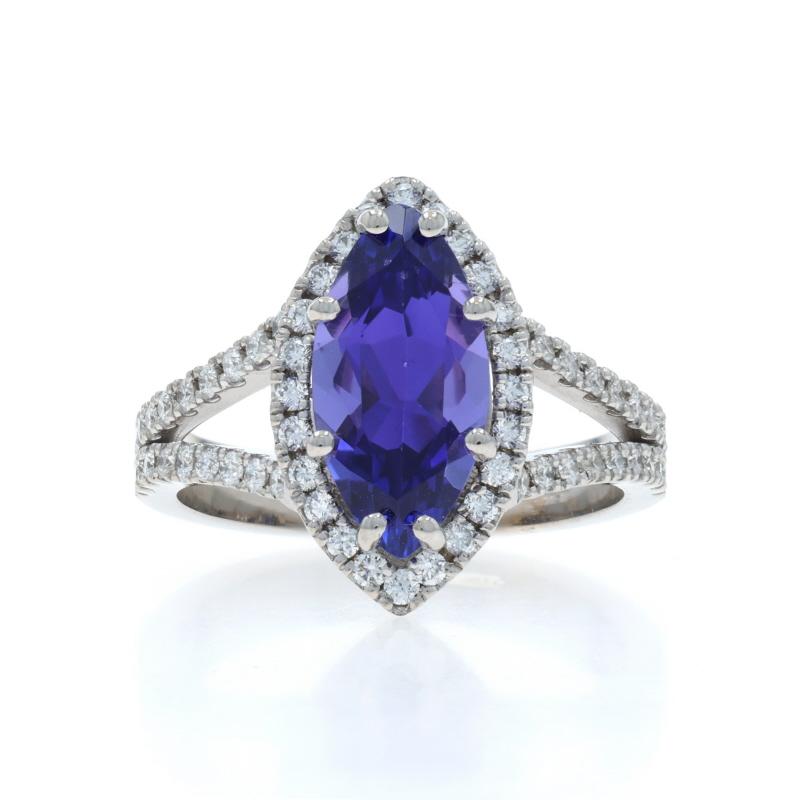 Size: 6 3/4
Sizing Fee: Up 2 sizes for $100 or Down 1 size for $80

Metal Content: 18k White Gold

Stone Information

Natural Tanzanite
Treatment: Routinely Enhanced
Carat(s): 2.60ct
Cut: Marquise

Natural Diamonds
Carat(s): .60ctw
Cut: Round