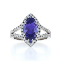 White Gold Tanzanite Diamond Halo Ring - 18k Marquise 3.20ctw