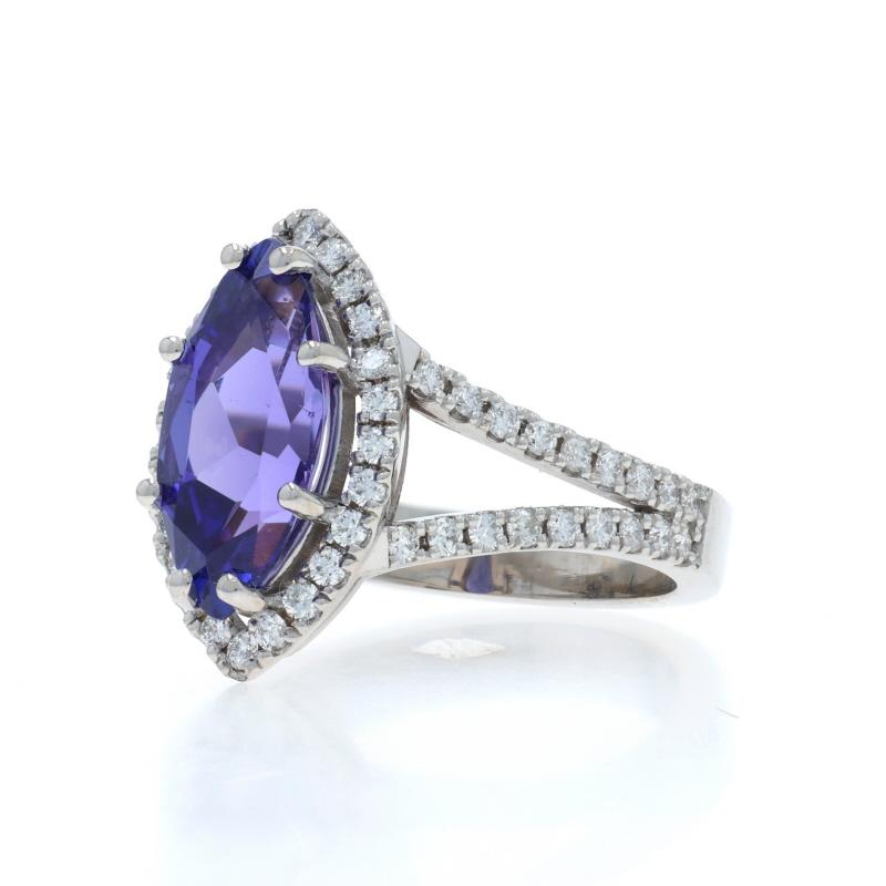 White Gold Tanzanite Diamond Halo Ring - 18k Marquise 3.20ctw Neuf - En vente à Greensboro, NC