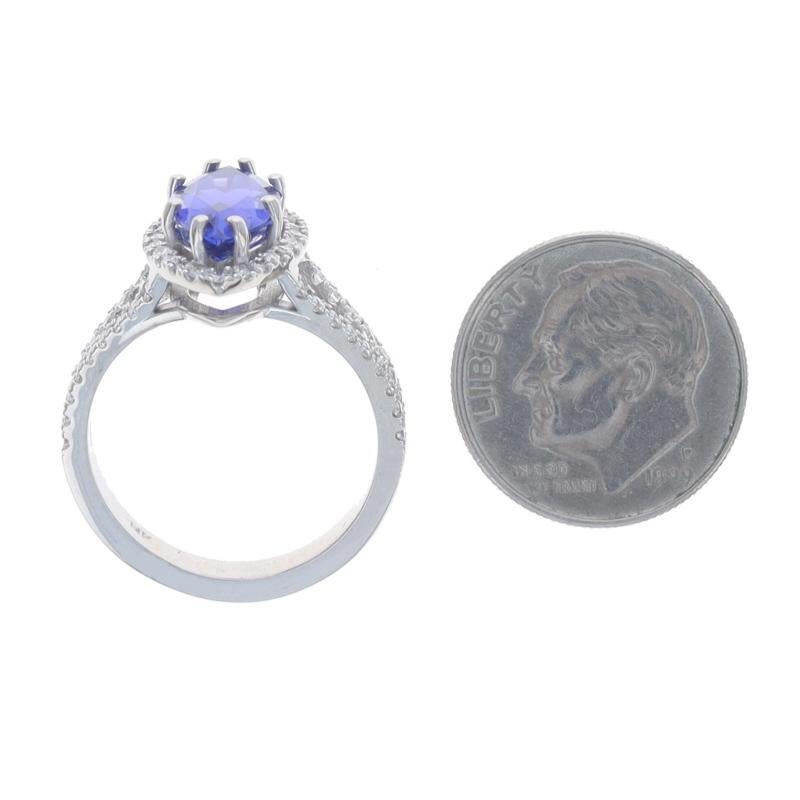 White Gold Tanzanite Diamond Halo Ring - 18k Marquise 3.20ctw en vente 1