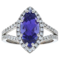 White Gold Tanzanite Diamond Halo Ring - 18k Marquise 3.20ctw