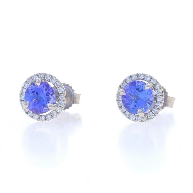 Taglio rotondo Orecchini a perno con diamante tanzanite in oro bianco - 14k Round 1.17ctw in vendita