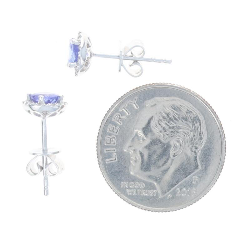 da uomo o donna Orecchini a lobo in oro bianco con tanzanite e diamanti - 14k Round .70ctw Pierced in vendita