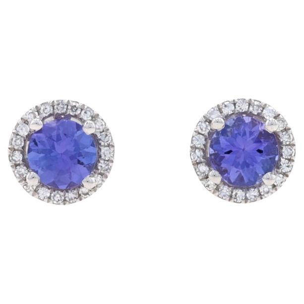 Orecchini a lobo in oro bianco con tanzanite e diamanti - 14k Round .70ctw Pierced