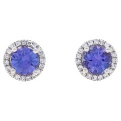 Orecchini a lobo in oro bianco con tanzanite e diamanti - 14k Round .70ctw Pierced