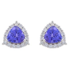 Weißgold Tansanit & Diamant Halo-Ohrstecker - 14k Trillion 1,37ctw durchbohrt