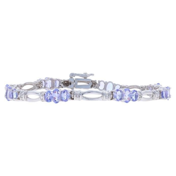 White Gold Tanzanite Diamond Link Bracelet 6 3/4" 14k Oval 3.60ctw
