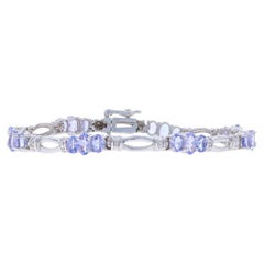 White Gold Tanzanite Diamond Link Bracelet 6 3/4" 14k Oval 3.60ctw