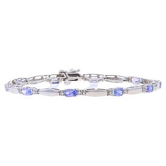 White Gold Tanzanite Diamond Link Bracelet 7" - 10k Oval 2.10ctw